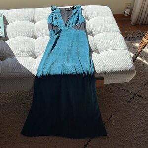 like new Forever 21 green blue teal and black sheer sleeveless dress sz M